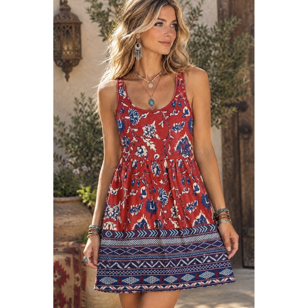 Peruvian Connection Dress Knit Floral Tank M